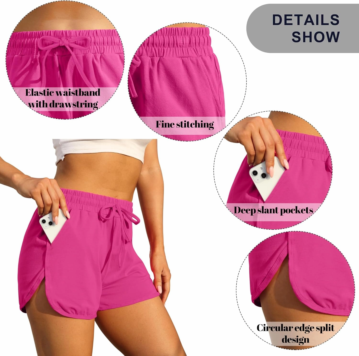 URATOT 3 Packs Women Sport Shorts Cotton Yoga Running Workout Shorts Summer Athletic Pant with Drawstring and Pockets