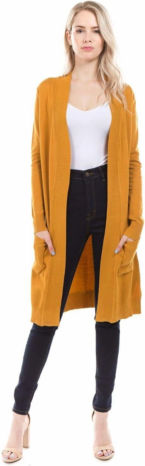 Urban Look Women's Long Sleeve Classic Open Front Knit Long Cardigan