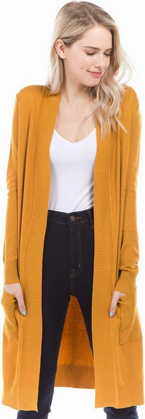 Urban Look Women's Long Sleeve Classic Open Front Knit Long Cardigan