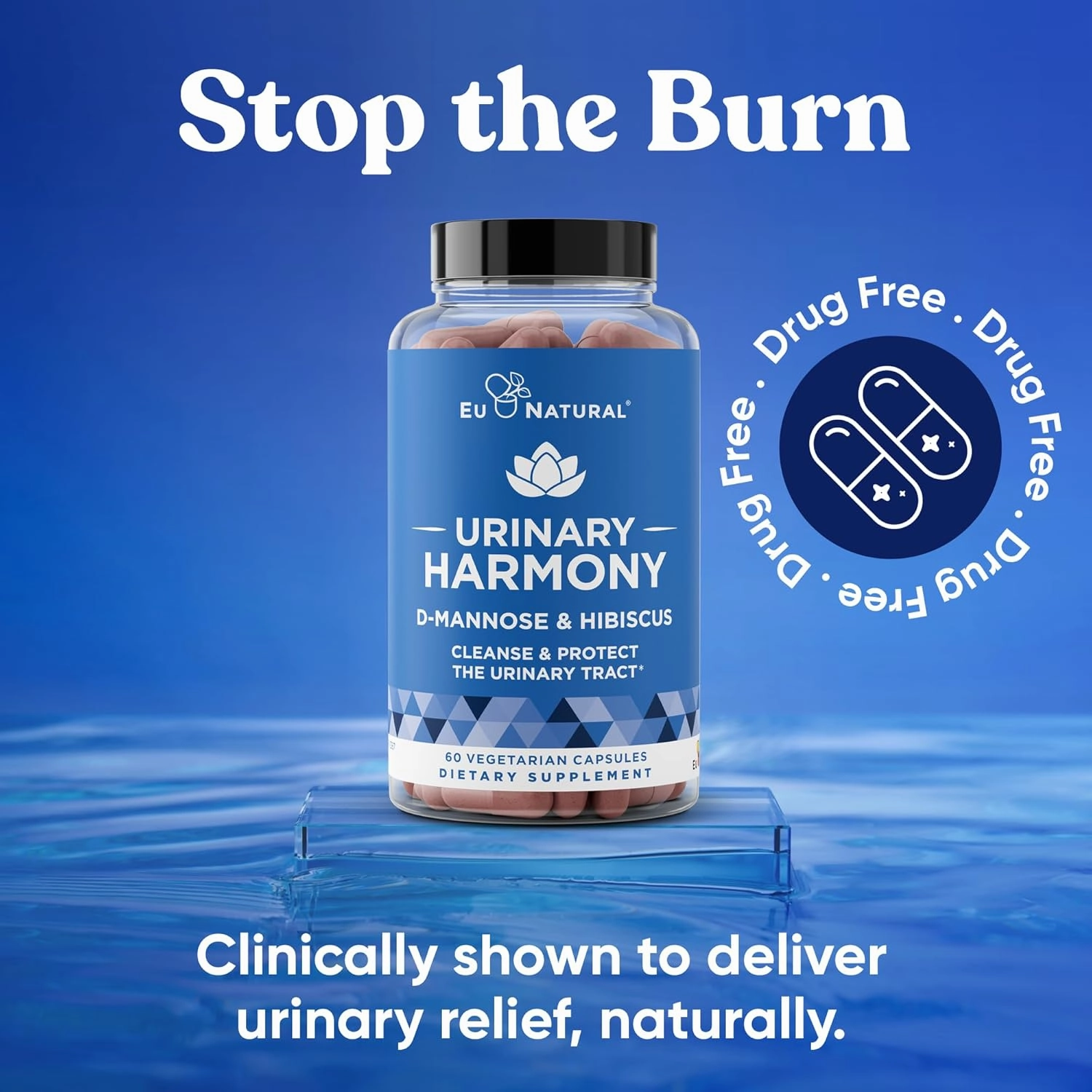 Urinary Harmony D-Mannose Supplement – Urinary Tract Health for Women – Cleanses and Flushes the Urinary System – Potent Clinical Strength Formula with DMannose and Hibiscus – 60 Fast Acting Capsules