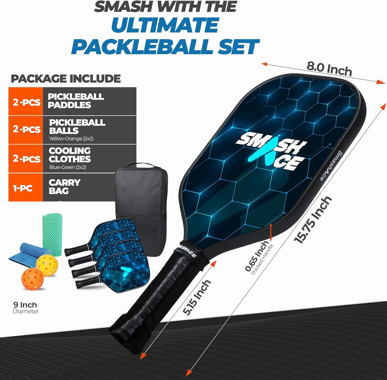 USAPA Approved Pickleball Paddles Set, Lightweight Fiberglass Pickleball Racket with 4 Cooling Towels, 4 Balls, and Portable Carry Bag | Beginner & Pro Pickleball Set for Men and Women