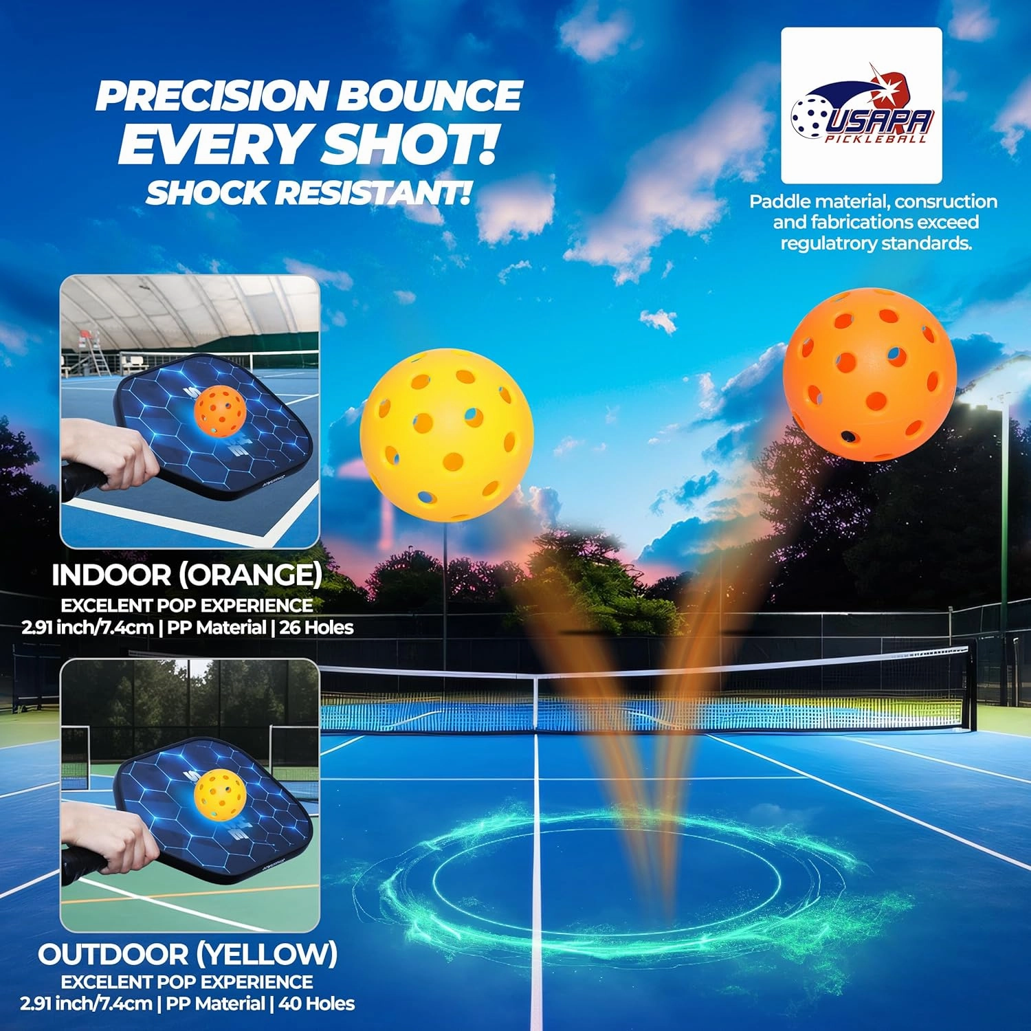 USAPA Approved Pickleball Paddles Set, Lightweight Fiberglass Pickleball Racket with 4 Cooling Towels, 4 Balls, and Portable Carry Bag | Beginner & Pro Pickleball Set for Men and Women