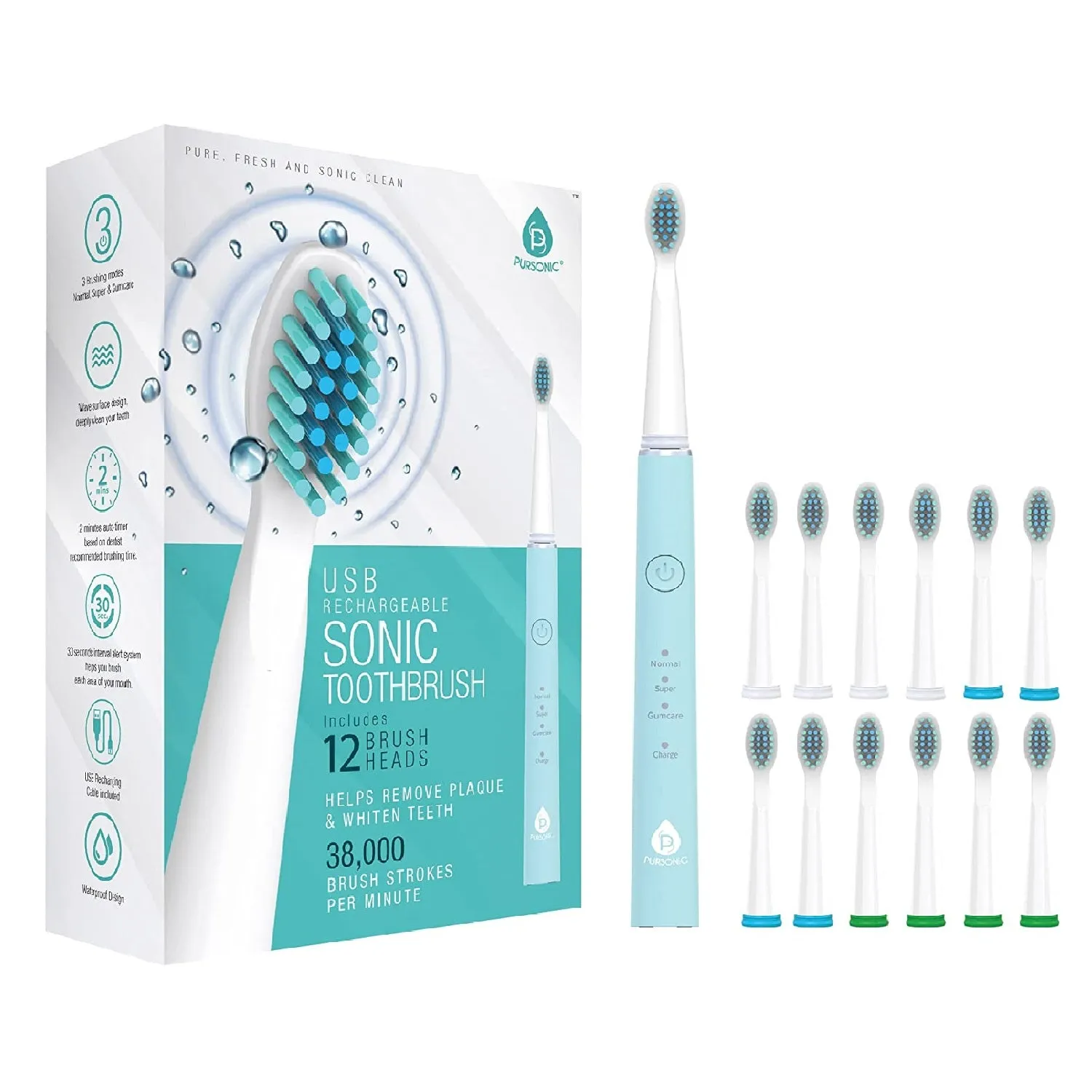 USB Rechargeable Electric toothbrush with 12 Brush Heads