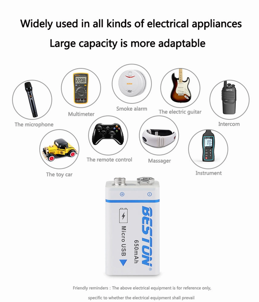 USB 9v 650mAh BESTON High quality Li ion Lithium Rechargeable Battery for Multimeter and Electronic Instrument