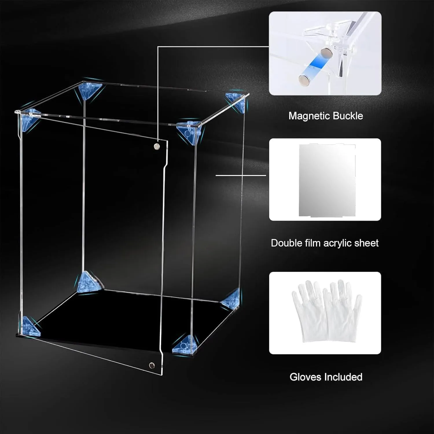 UV-Blocking Acrylic Protector Case – 3mm Thick, High Clarity, Magnetic Front Panel for Action Figures & Sports Collectibles, 30*15*15cm/12*6*6in
