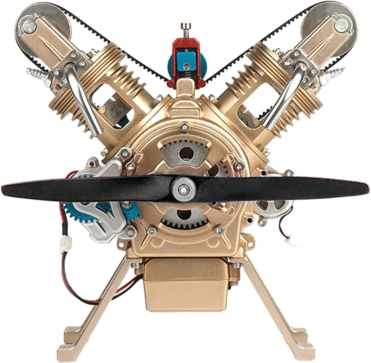 V2 Engine Cylinder Model Kit, Mini Internal Combustion Aircraft Machinery Working Motor Simulation Electric Metal DIY Assembly Physics, for Gifts Science Enthusiasts Education Educational Toys