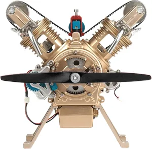 V2 Engine Cylinder Model Kit, Mini Internal Combustion Aircraft Machinery Working Motor Simulation Electric Metal DIY Assembly Physics, for Gifts Science Enthusiasts Education Educational Toys