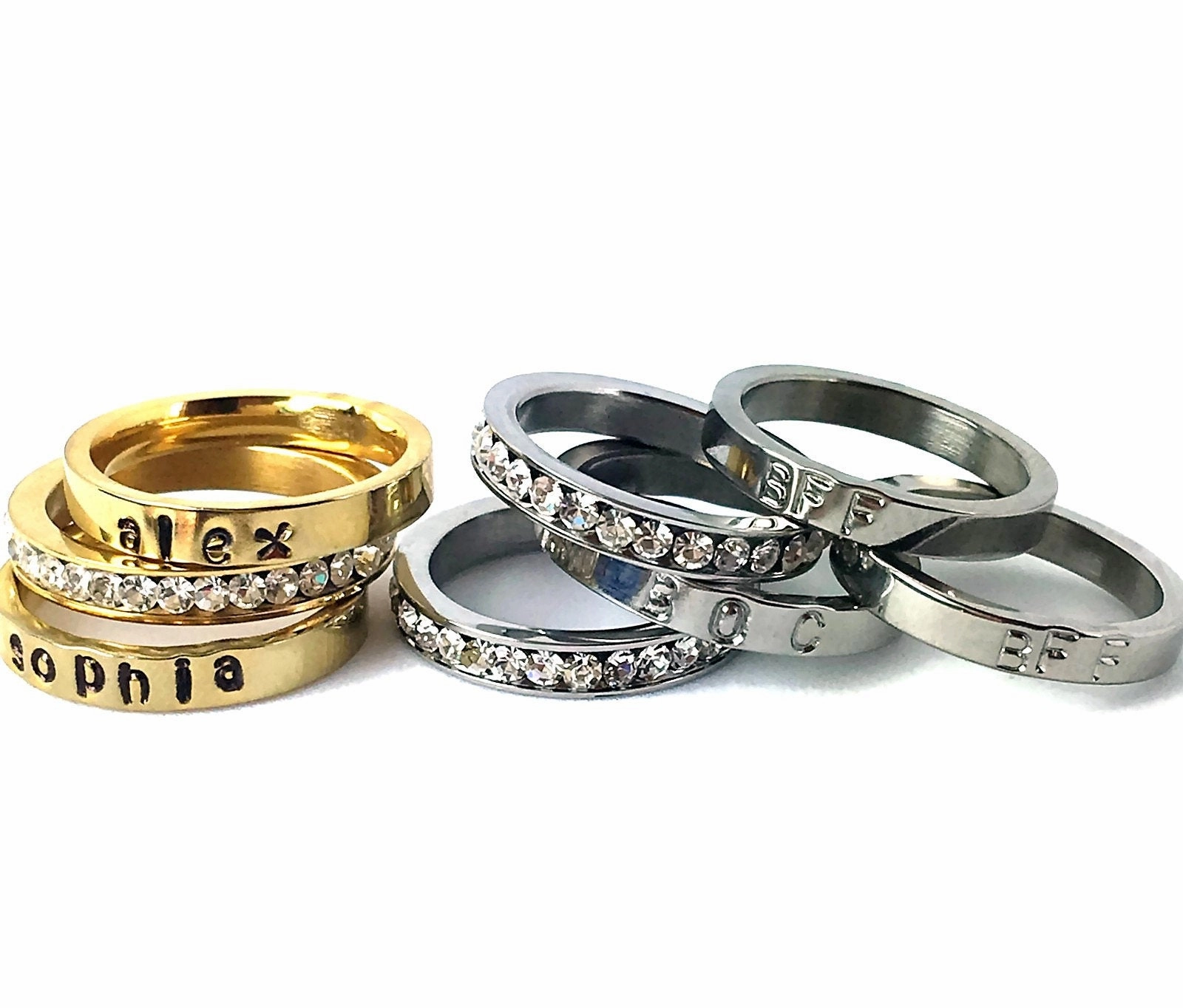 Valentines Gift for her Valentines for himMatching set of Personalized Rings, Couples rings Silver Gold Name rings