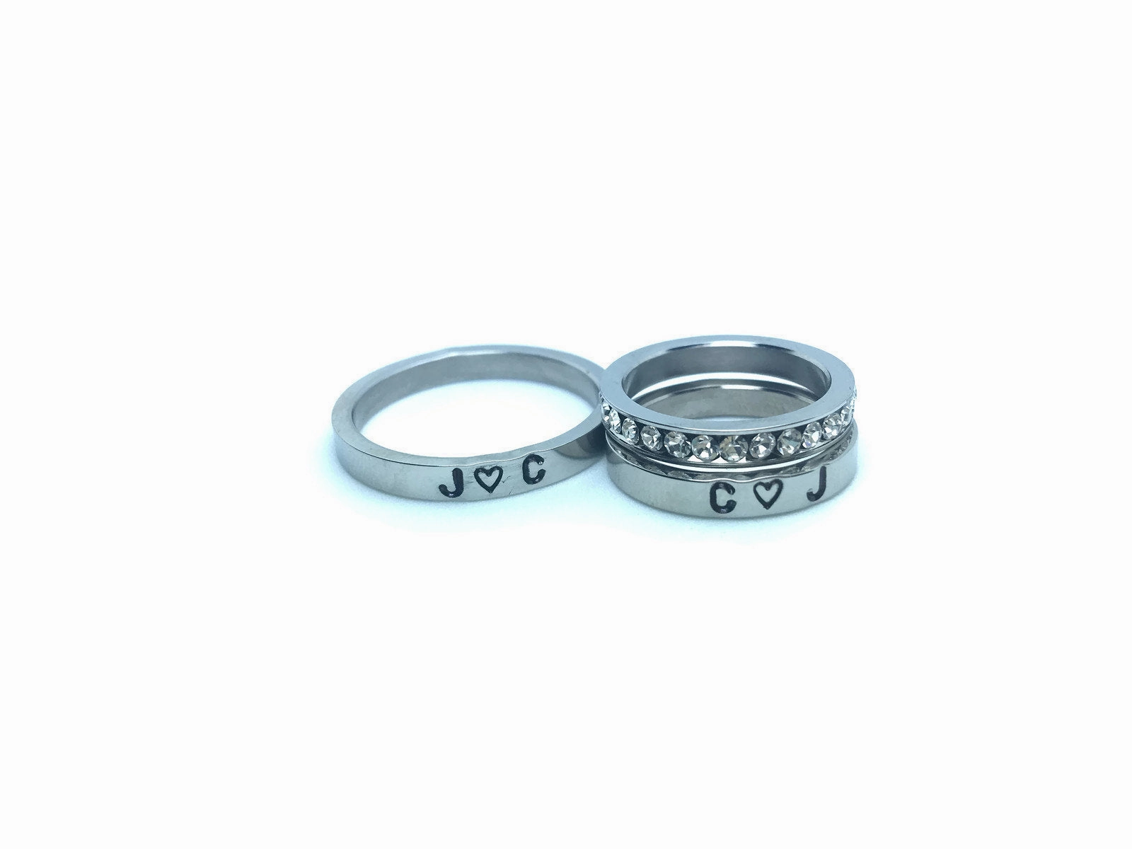 Valentines Gift for her Valentines for himMatching set of Personalized Rings, Couples rings Silver Gold Name rings