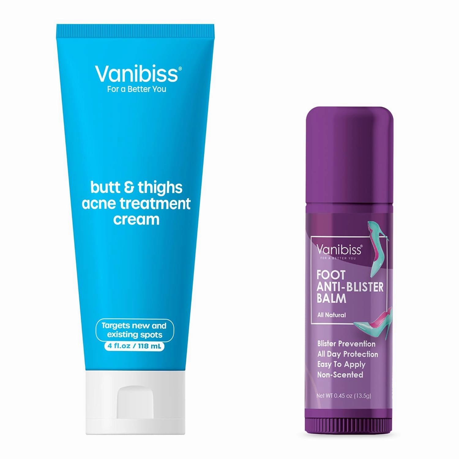 Vanibiss Butt and Thighs Acne Treatment Cream & Foot Anti Blister Balm - Bundle