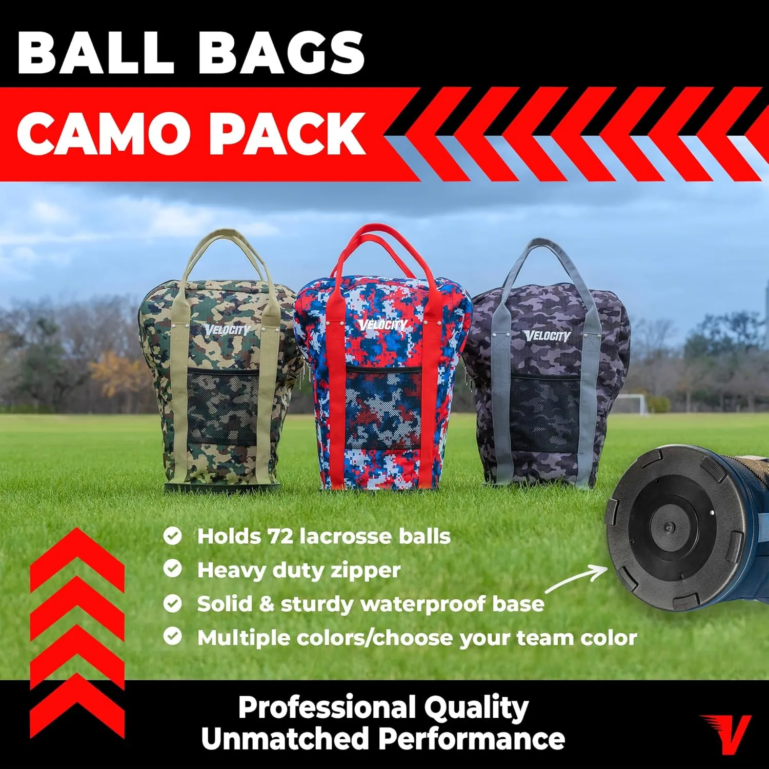 Velocity Heavy Duty Multipurpose Ball Bag with Durable Bottom - Holds up to 60-72 Balls - Ideal for Lacrosse, Baseball, Pickleball, Tennis & More