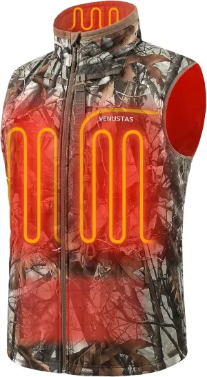 Venustas Heated Hunting Vest For Men, 20-Hour Runtime, Rechargeable Heated Camo Vest with Battery Included