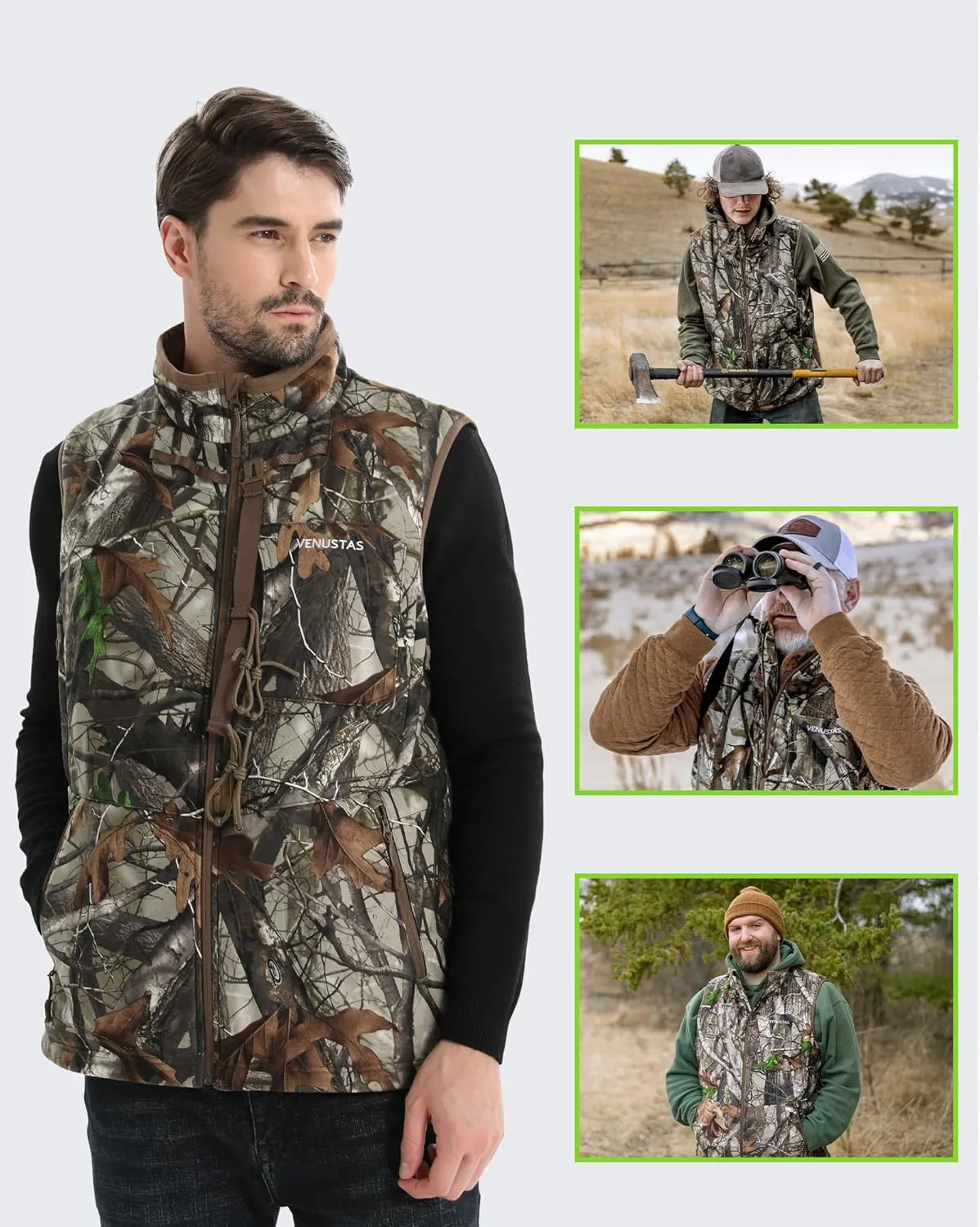 Venustas Heated Hunting Vest For Men, 20-Hour Runtime, Rechargeable Heated Camo Vest with Battery Included