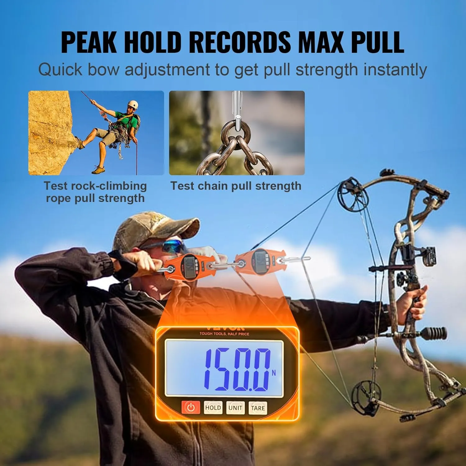 VEVOR Digital Crane Scale, Industrial Heavy Duty Hanging Scale with Cast Aluminum Case & LCD Screen, Handheld Mini Crane Scale with Hooks for Farm, Hunting, Fishing, Outdoor, 660 lbs/300 kg (Orange)