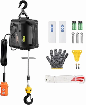 VEVOR 3-in-1 Electric Hoist Winch, 1100 lbs 1500W Portable Power Winch Crane, 22.9 ft Lifting Height, 13 ft/min with Wired and Wireless Remote Control, for Garage, Warehouse, Factory Lifting Towing
