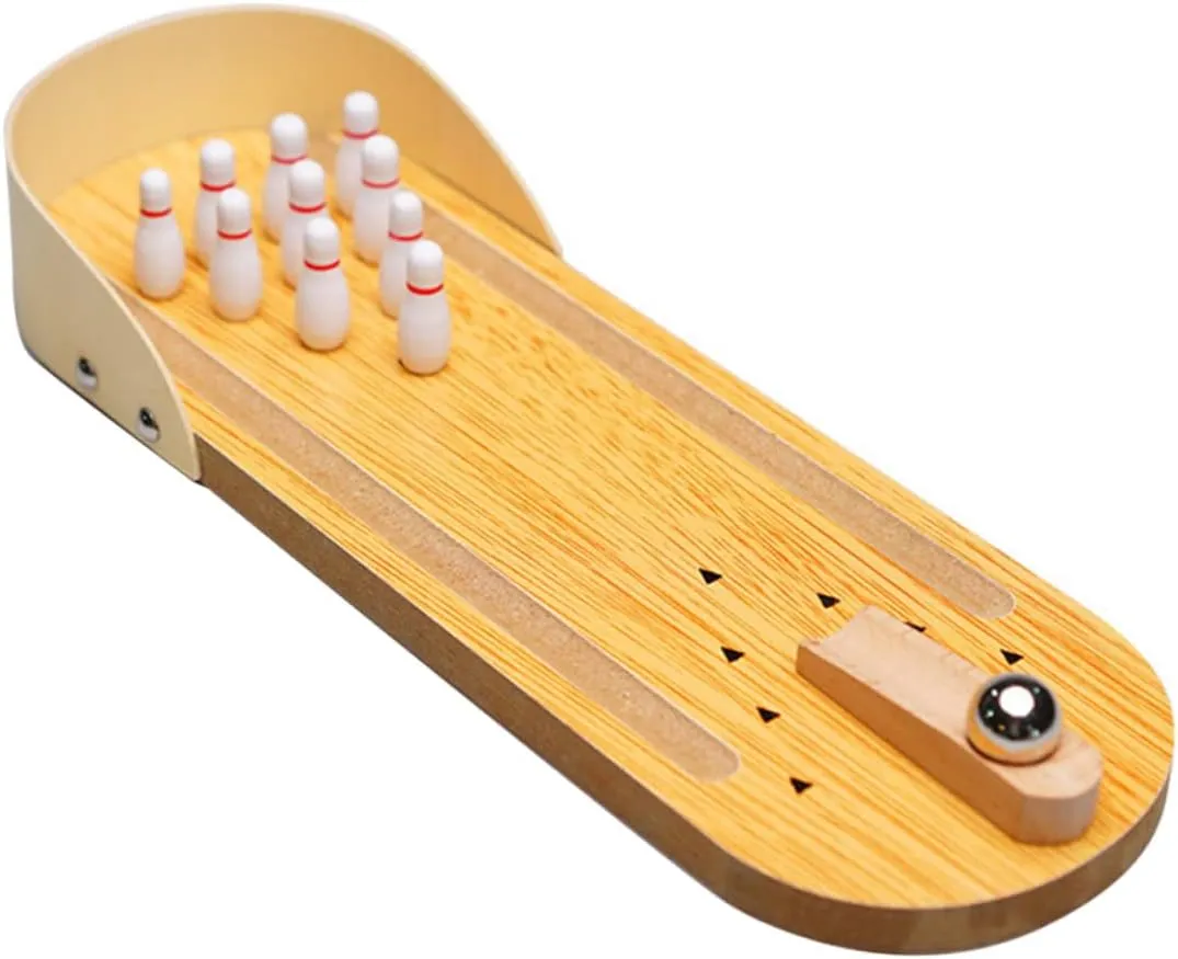 VICASKY 1pc Mini Wooden Bowling Set Portable Desktop Throwing Ball Game for Home School and Bar Interactive Educational for Relief and Fun