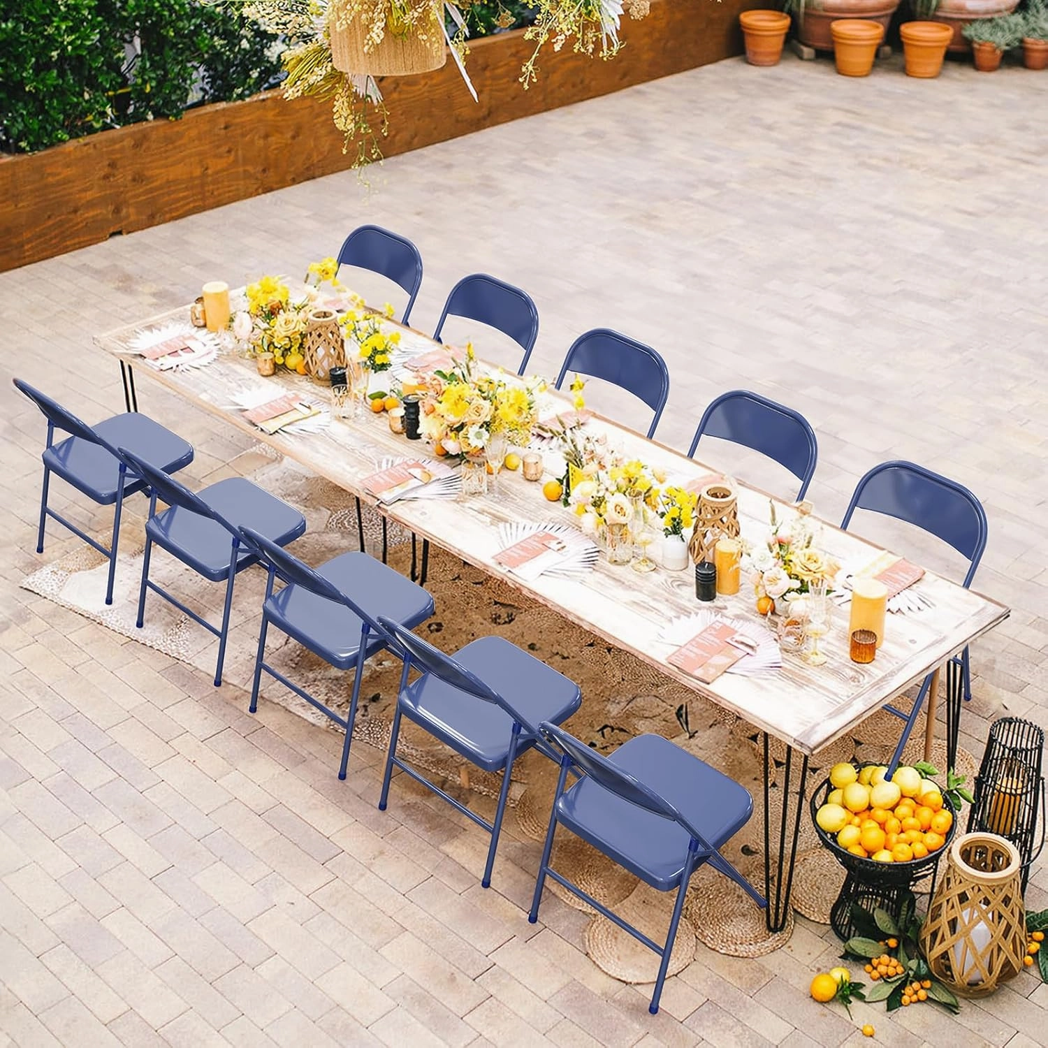 VINGLI Folding Chairs All Steel Metal Frame, Capacity 350 lbs, Durable Portable and Versatile for Indoor Outdoor Use, Darkblue, Set of 8