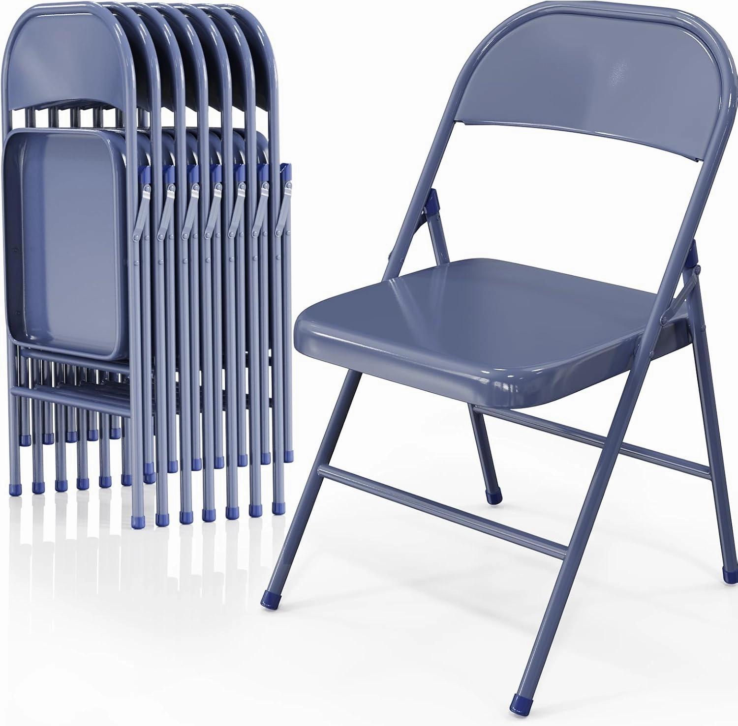 VINGLI Folding Chairs All Steel Metal Frame, Capacity 350 lbs, Durable Portable and Versatile for Indoor Outdoor Use, Darkblue, Set of 8