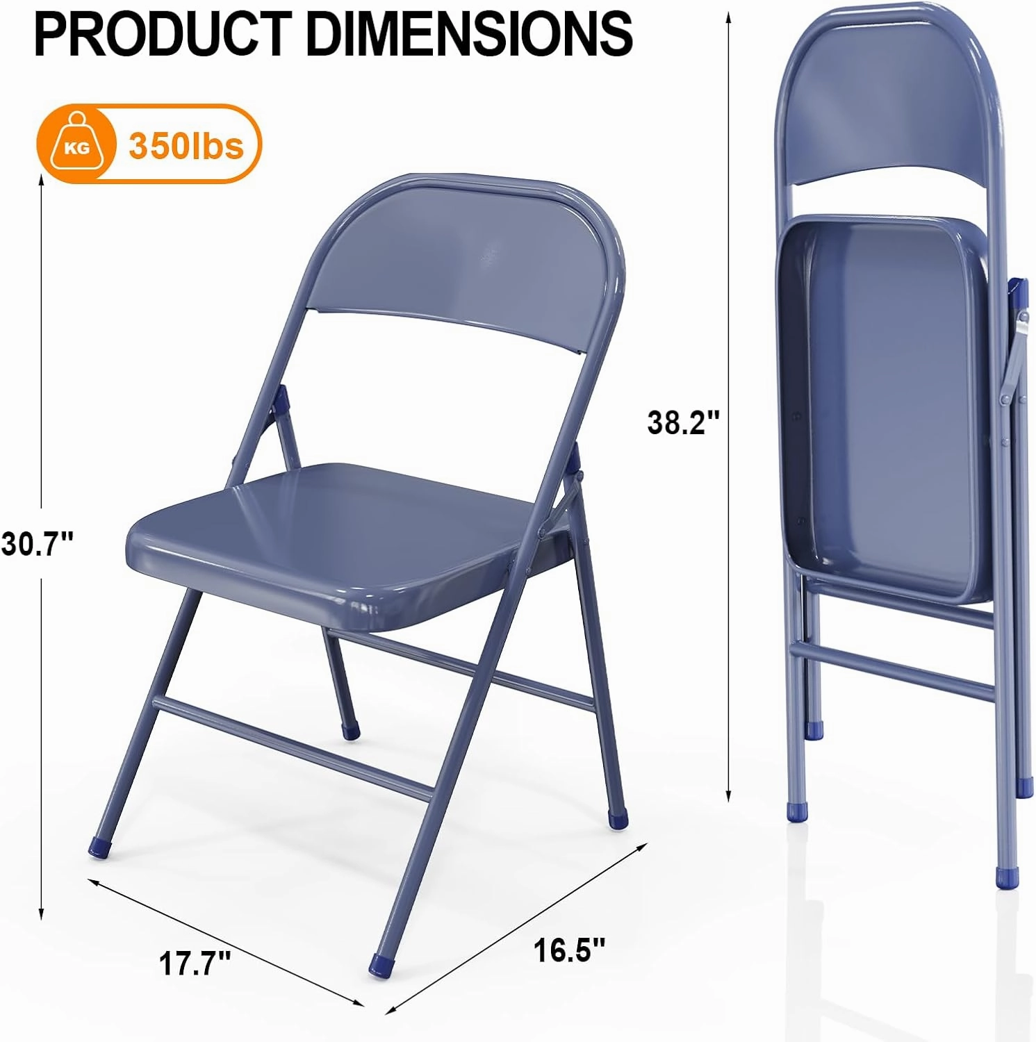 VINGLI Folding Chairs All Steel Metal Frame, Capacity 350 lbs, Durable Portable and Versatile for Indoor Outdoor Use, Darkblue, Set of 8