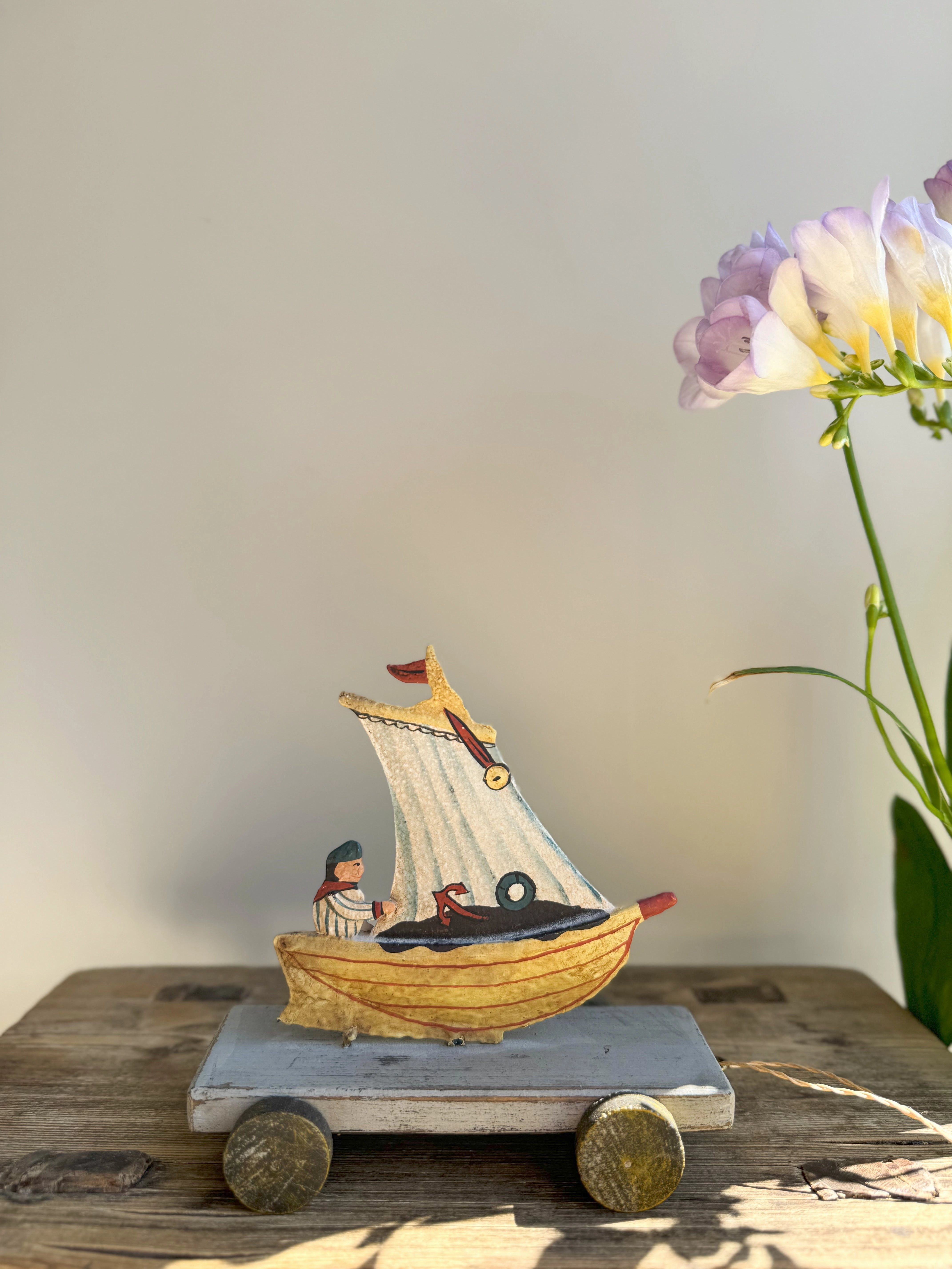 Vintage Wood & Tin Pull Along Sailor
