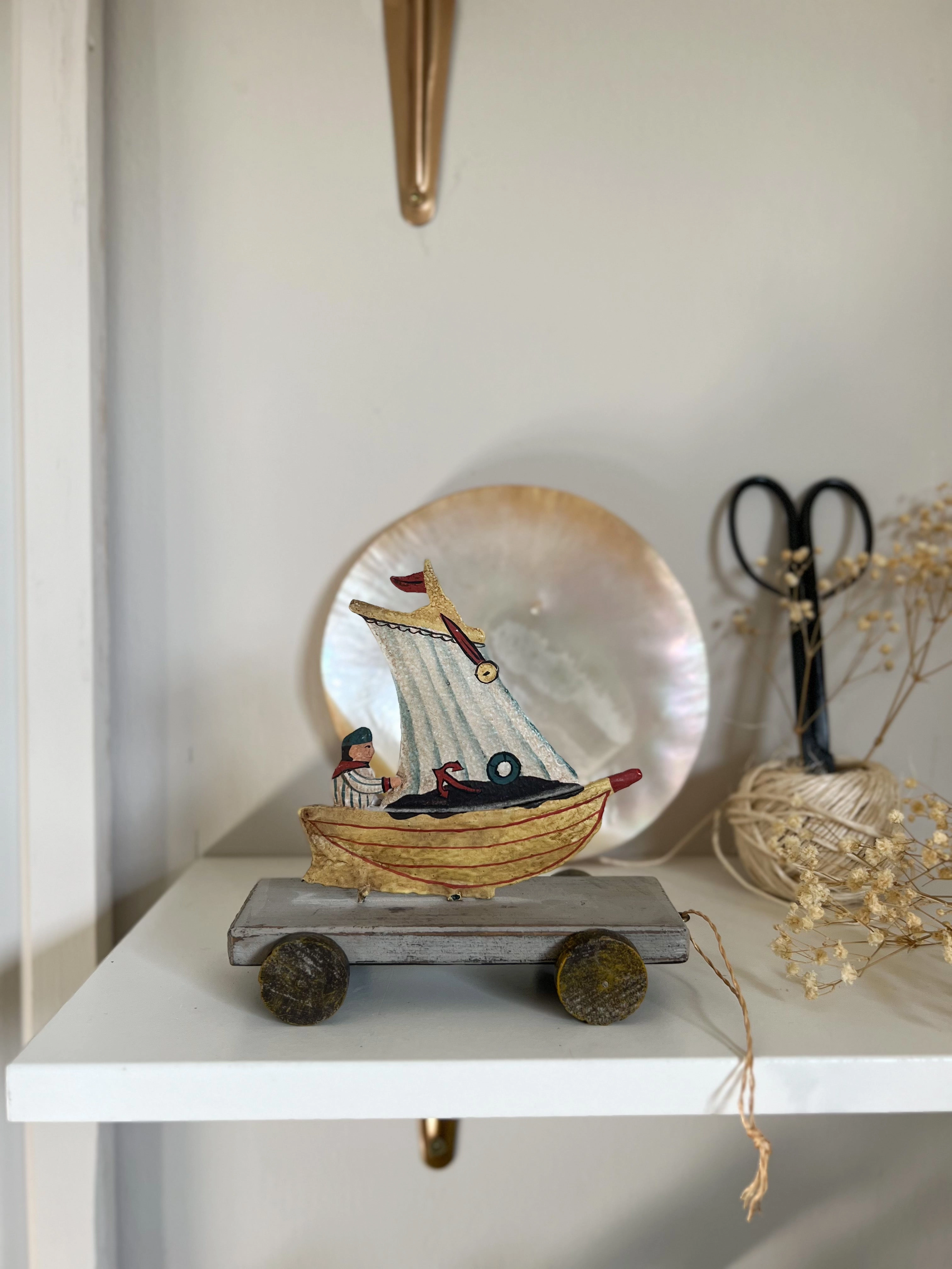 Vintage Wood & Tin Pull Along Sailor
