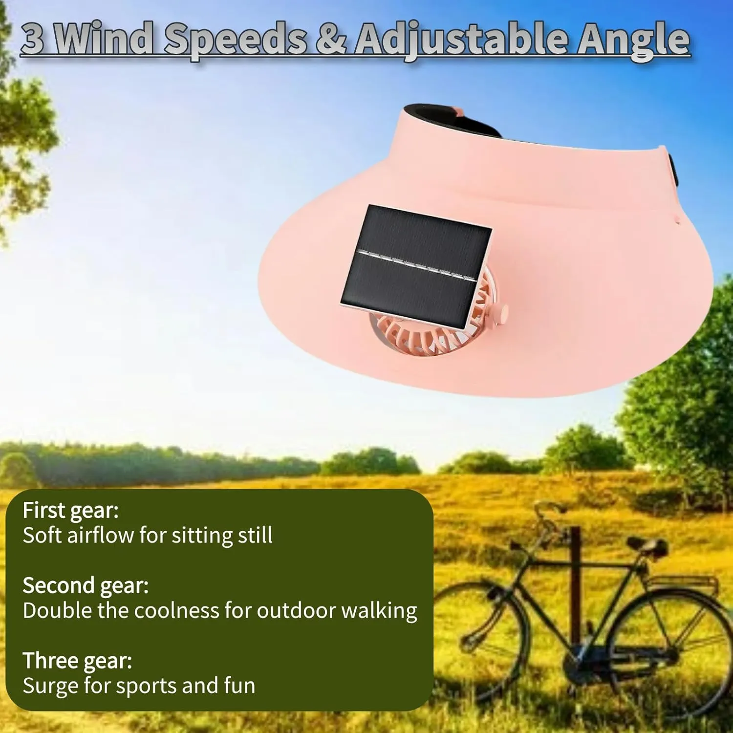 Visor Hats for Women, Solar Fan Hat Sun Visor with 3 Wind Speed Adjustable Golf Visors for Outdoor, Running, Tennis