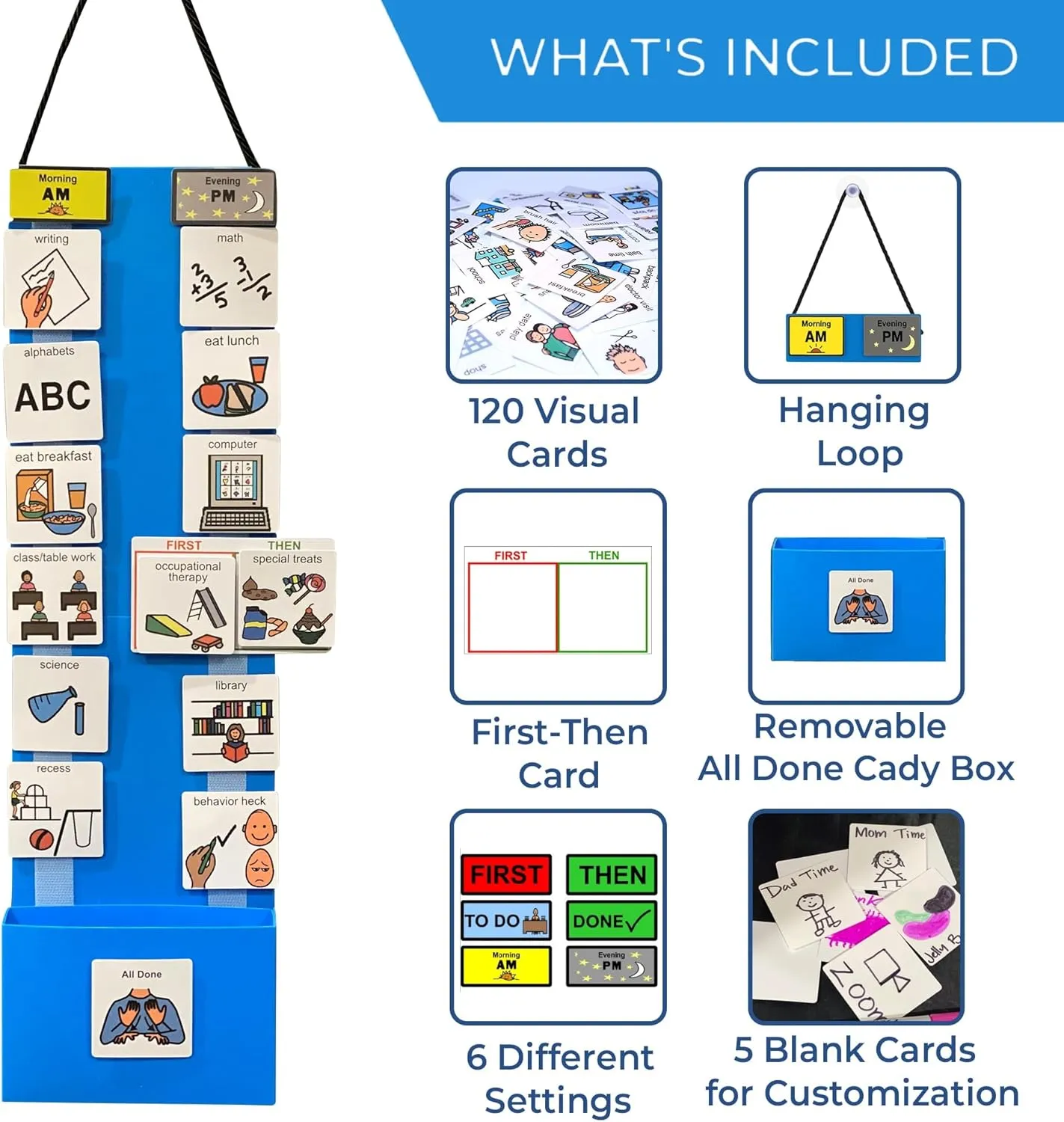 Visual Schedule & Chore Reward Chart –Daily Planner with 133 Picture Cards for Routines and Learning Structure at Home, School, Centers and in the Community –Great for ADHD & Autism Behavior Support.