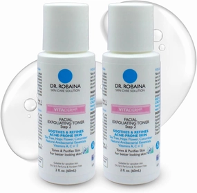 VITADERM™ Step 2 Exfoliating Toner for Acne Reduction, Redness Relief & Skin Refinement with Tea Tree, Hops Flower & Vitamins A, C & E, by Dr. Robaina, Made in The USA, 2 fl. oz (Pack of 2)
