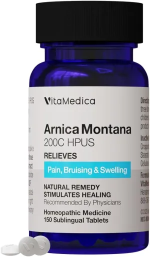 VitaMedica Arnica Montana 200C Rapid Dissolve Tablets for Natural Pain, Bruising, and Swelling Support - High Potency Homeopathic Medicine for Injury and Surgery Recovery - 150 Ct - 50 Servings