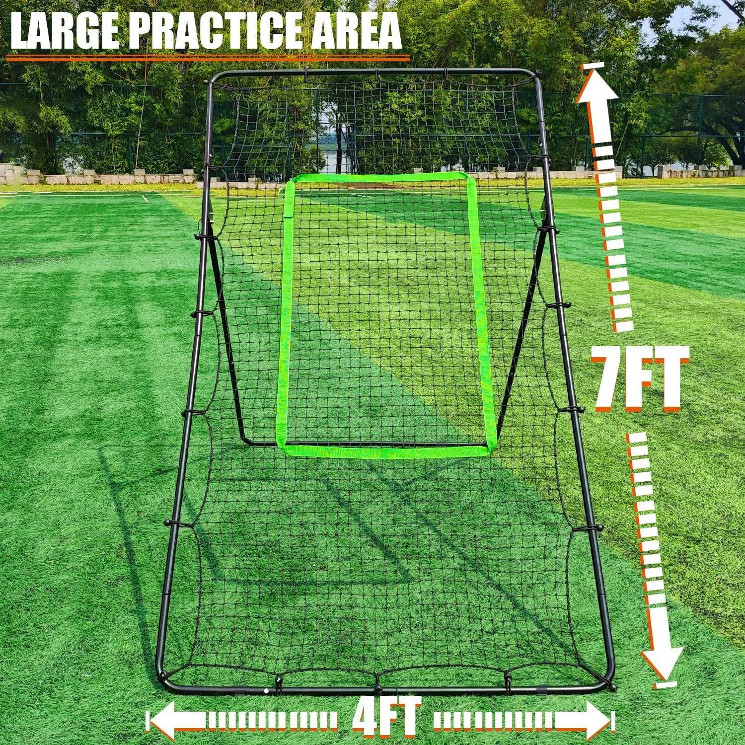 Volleyball Rebounder Net with Bungee Cords, Volleyball,Carry Bag and Neon Target, Adjustable Bounce Back Net for Practicing Volleying, Bumping, Spiking (4x7ft)