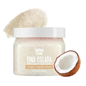 W' Oak Pina Colada Shea Butter Sugar Scrub with Collagen and Peptides, Body Exfoliating and Hydrating Scrub