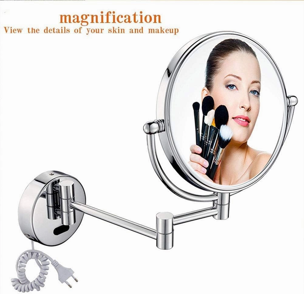 Wall Mounted Makeup Mirror with 3X Magnification, Makeup Mirror with LED Lights for Girls, 8 Inches, 360 Degree Swivel, Two-Sided Extendable, Bathroom and Hotel, Smart Sensor (Size : Plug)