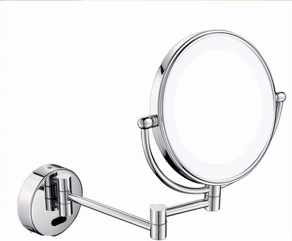 Wall Mounted Makeup Mirror with 3X Magnification, Makeup Mirror with LED Lights for Girls, 8 Inches, 360 Degree Swivel, Two-Sided Extendable, Bathroom and Hotel, Smart Sensor (Size : Plug)