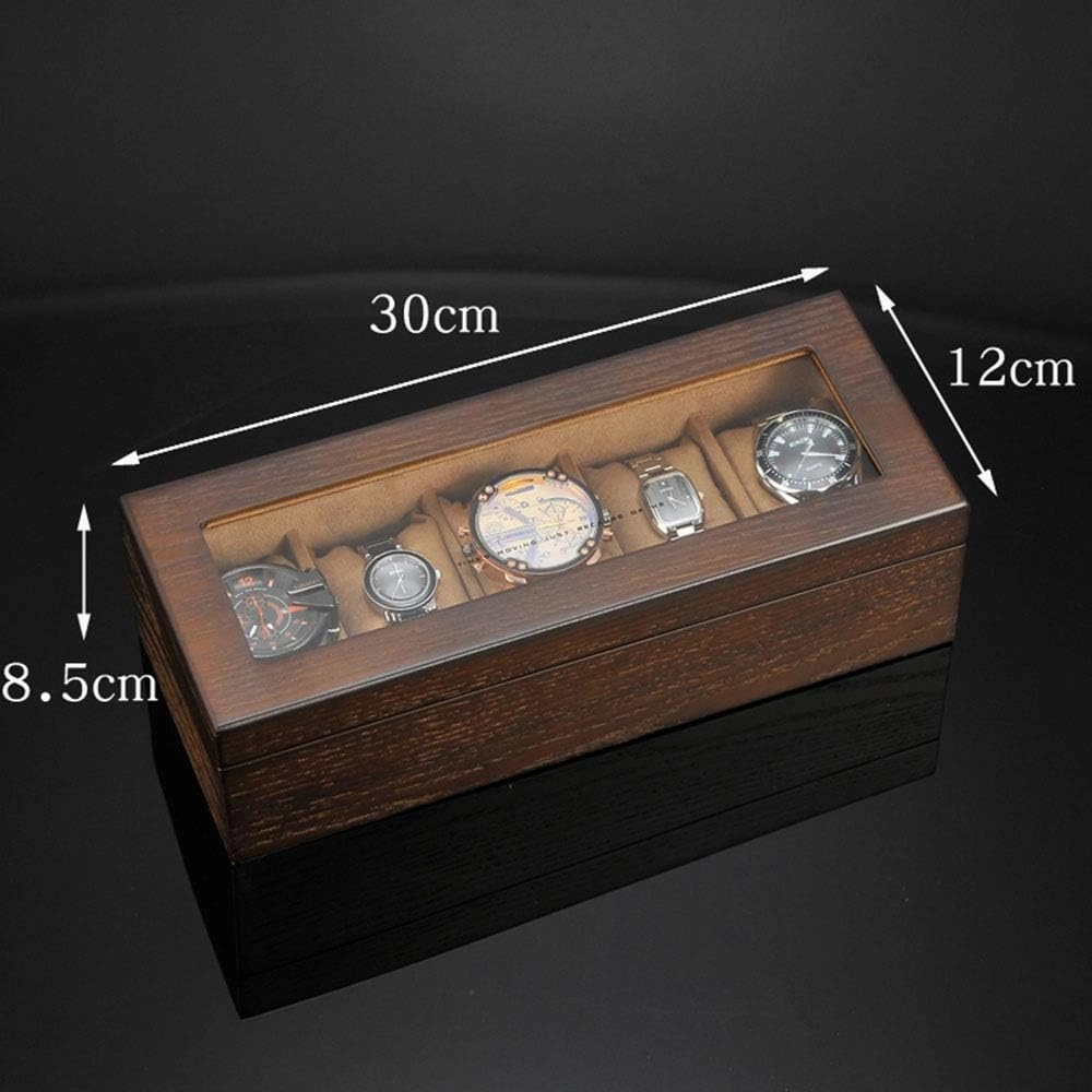 Watch Box Retro Watch Box Storage Box Simple Wooden Household Five-Position Portable Mechanical Watch Box with sunroof Watch Display Box with Lock Watch Collection