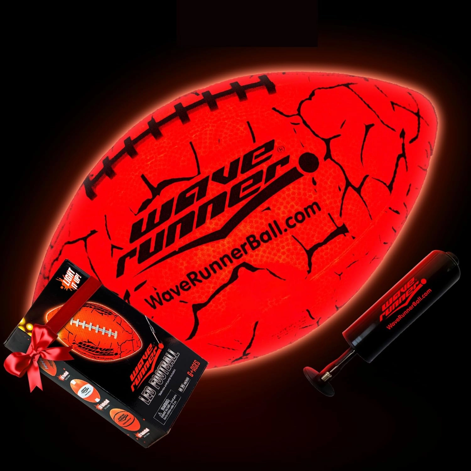 Wave Runner LED Light-Up Football - Glow in The Dark Football Games- Size 10.35 in. with Pump and Batteries Included | Perfect Football Game Gifts for Teen Boys Ages 7-15 Football Fans & Players