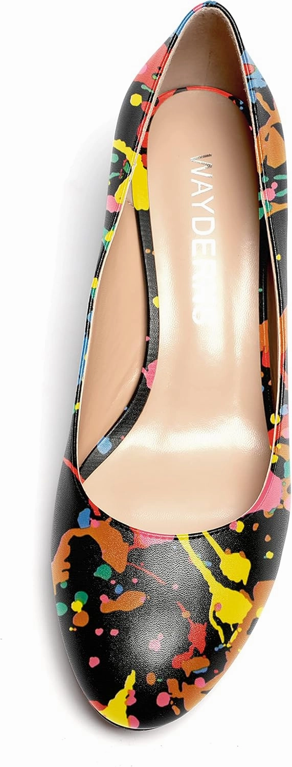 WAYDERNS Women's Matte Round Toe Slip On Block Chunky Low Heel Pumps Shoes 2 Inch