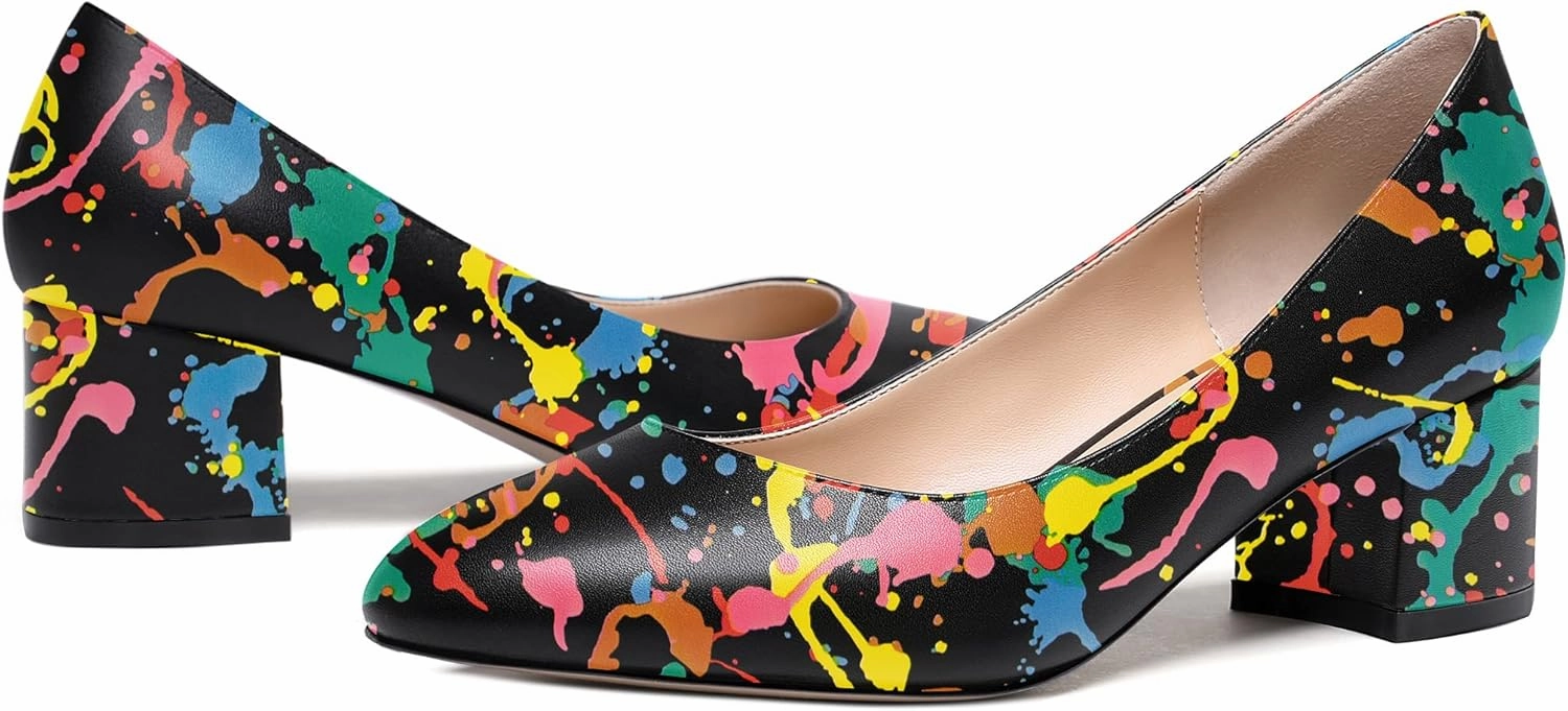 WAYDERNS Women's Matte Round Toe Slip On Block Chunky Low Heel Pumps Shoes 2 Inch