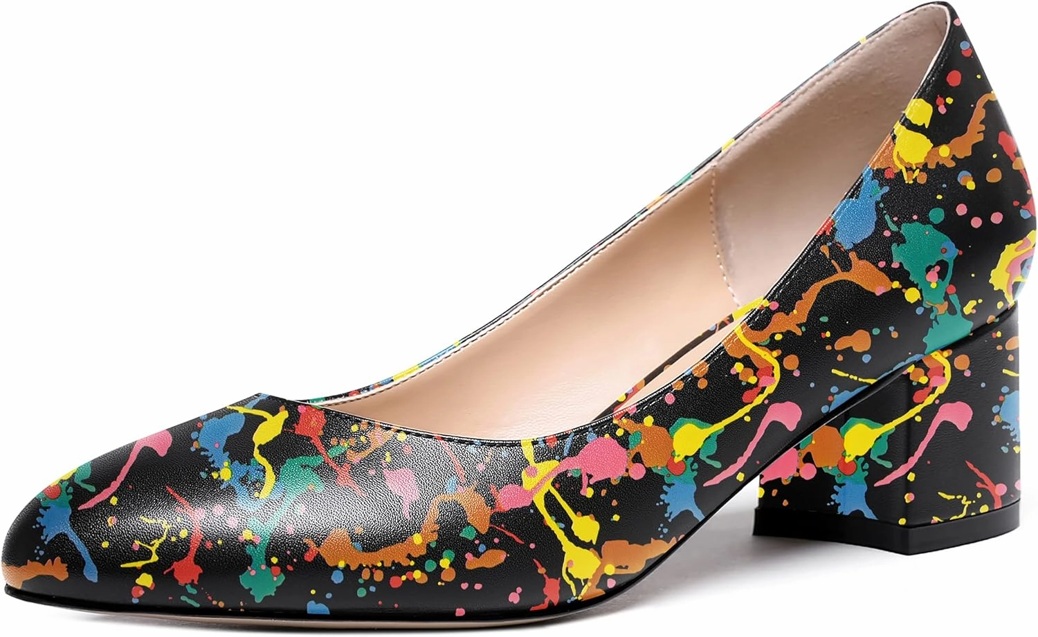WAYDERNS Women's Matte Round Toe Slip On Block Chunky Low Heel Pumps Shoes 2 Inch