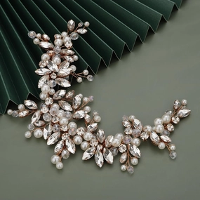 Wedding Bridal Handmade Rose Gold Crystal Headpiece Women Girls Ball Beads Hair Vine Boho Banquet Hair Accessories Jewelry (Rose Gold)