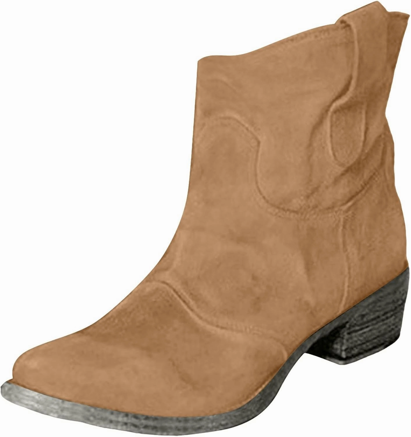 Western Cowboy Ankle Boots for Women,Low Heel Mid Calf Cowgirl Boots Slip On Round Toe Chunky Heel Fashion Retro Classic Boots Suede Back Zipper Fall Short Ankle Booties