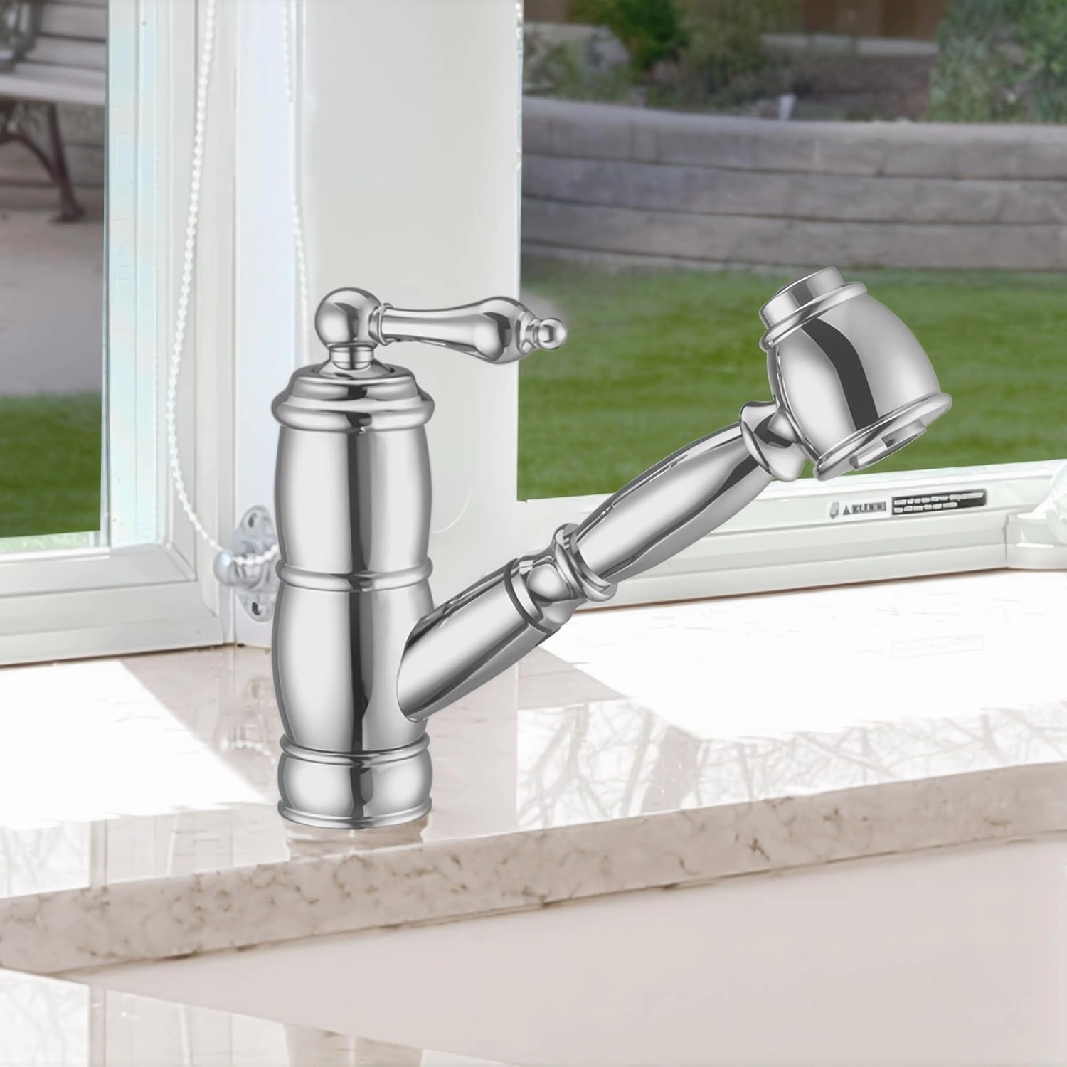 Whitehaus Kitchen Faucet; Brass Construction, Swivel Spout, Pull-Out Spray Head; Polished Chrome