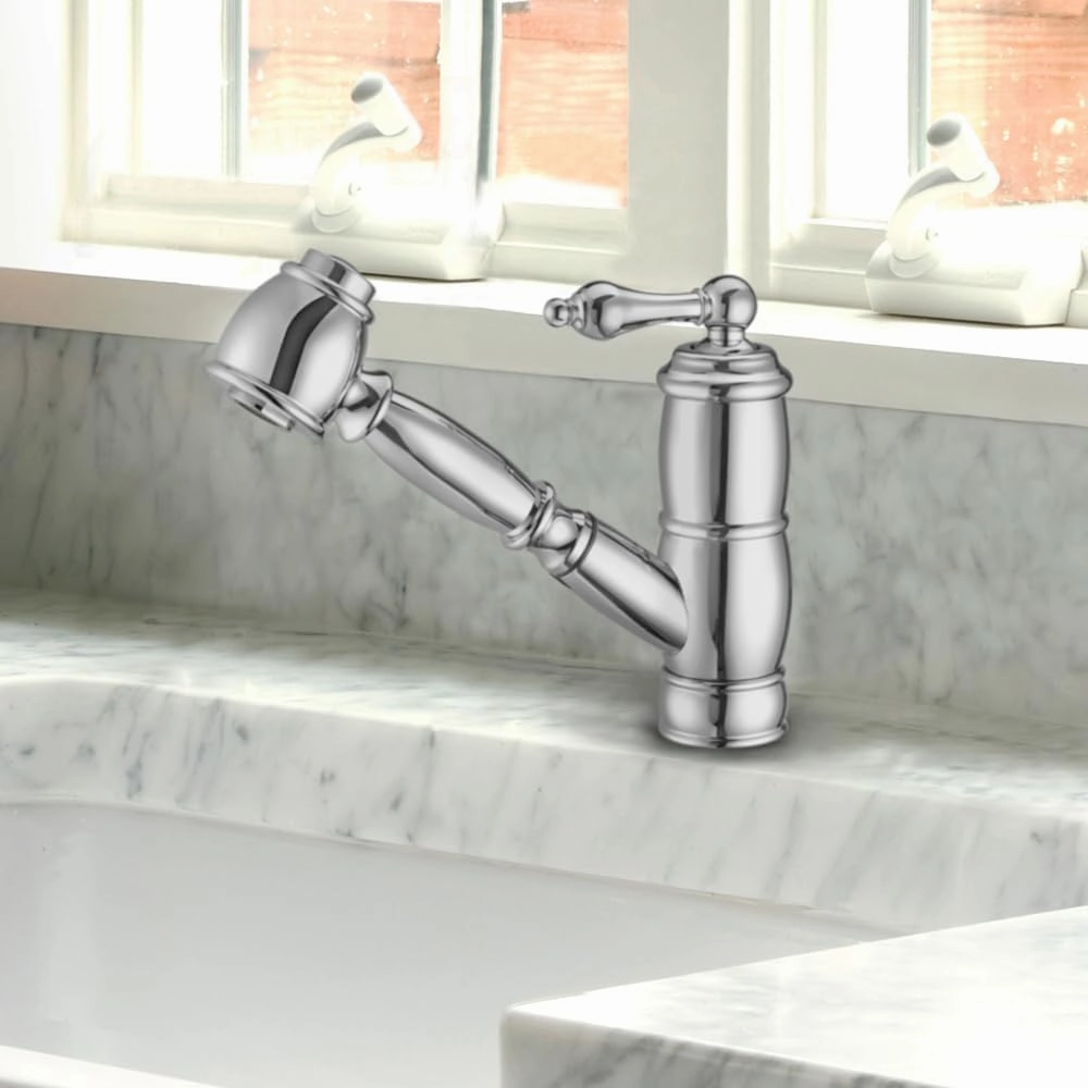 Whitehaus Kitchen Faucet; Brass Construction, Swivel Spout, Pull-Out Spray Head; Polished Chrome