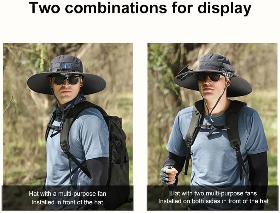 Wide Brim Solar Fan Hat for Men & Women – UPF 50  Sun Hat with Built-in Fans, Solar & USB Rechargeable, Outdoor Cooling Cap for Hiking, Fishing, Camping