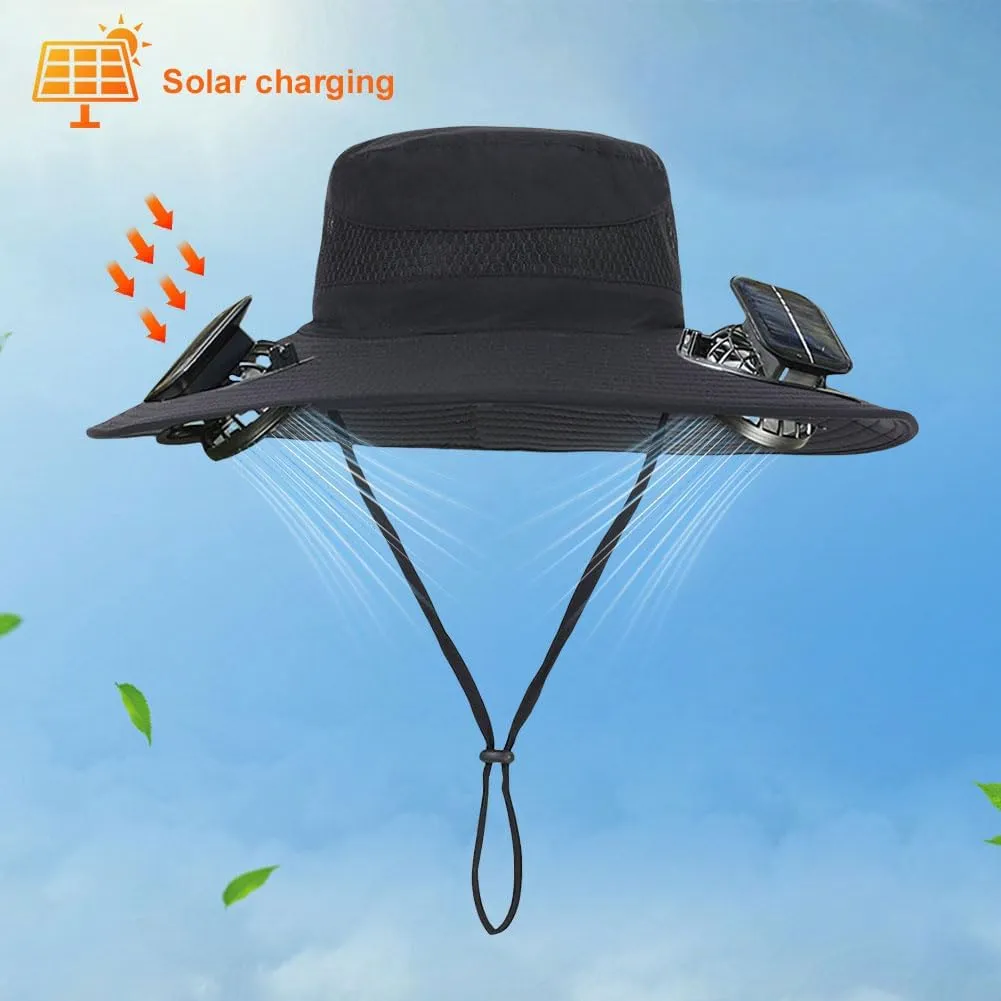 Wide Brim Solar Fan Hat for Men & Women – UPF 50  Sun Hat with Built-in Fans, Solar & USB Rechargeable, Outdoor Cooling Cap for Hiking, Fishing, Camping