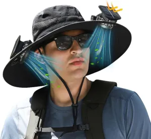 Wide Brim Solar Fan Hat for Men & Women – UPF 50  Sun Hat with Built-in Fans, Solar & USB Rechargeable, Outdoor Cooling Cap for Hiking, Fishing, Camping