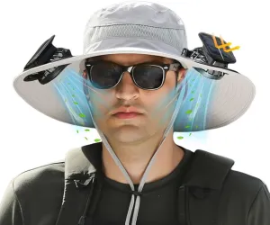 Wide Brim Solar Fan Hat for Men & Women – UPF 50  Sun Hat with Built-in Fans, Solar & USB Rechargeable, Outdoor Cooling Cap for Hiking, Fishing, Camping