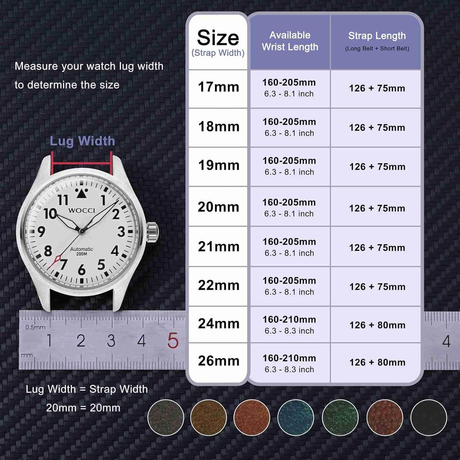 WOCCI 22mm Old-fashioned Watch Band for Men, Top Grain Leather, Silver Brushed Buckle (Retro Blue)