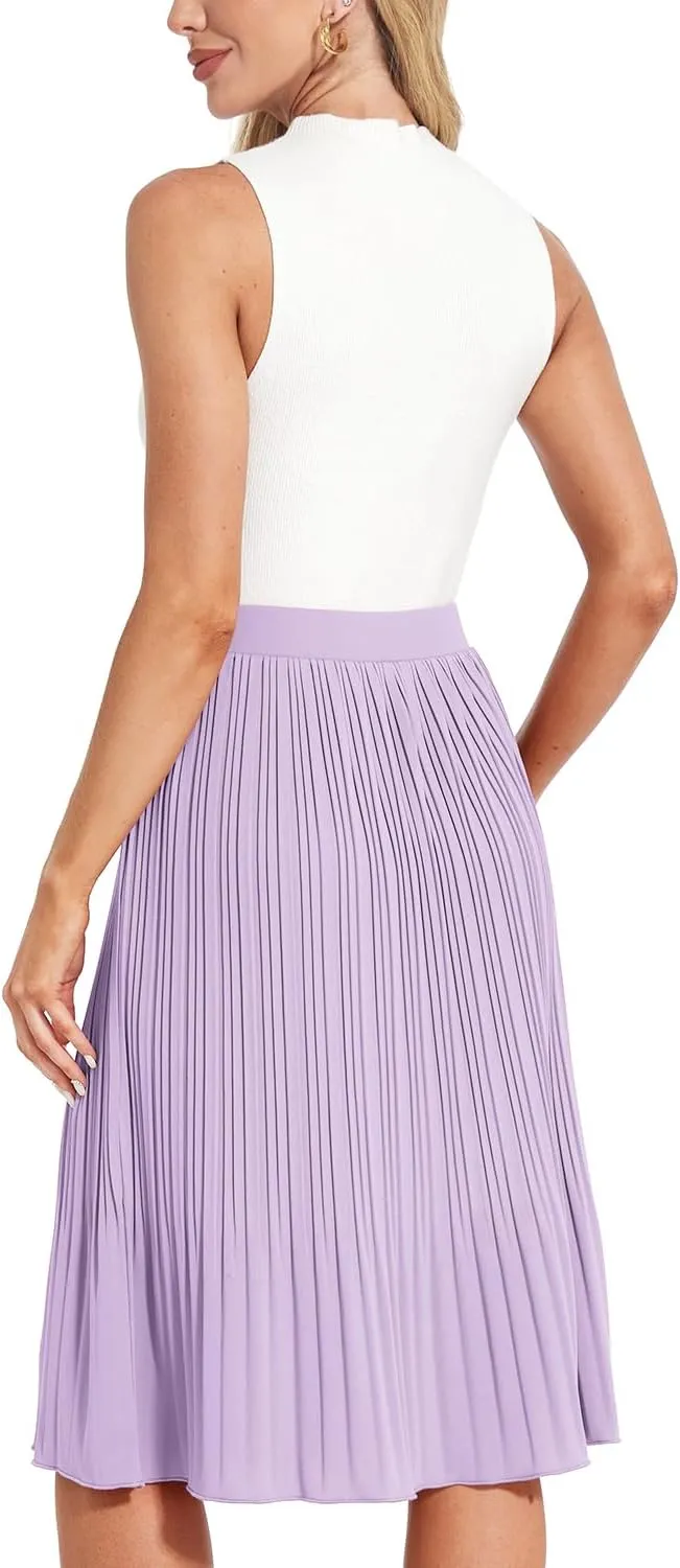Women Classic Chiffon Flowy Pleated Midi Skirts