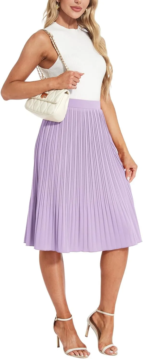 Women Classic Chiffon Flowy Pleated Midi Skirts