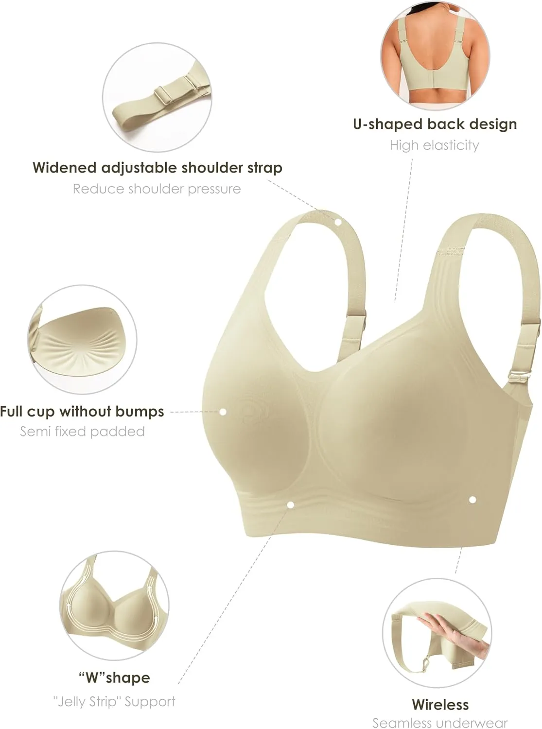 Women Wirefree Bras for Women Full Coverage No Underwire Everyday Bras Comfortable Wireless Padded Bras